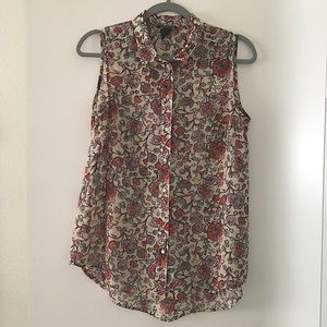 H&M Sheer Button Down Collared Floral Tank